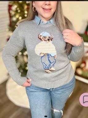 Gray Sweater with Bear Design
